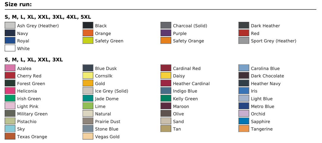 Gildan colors