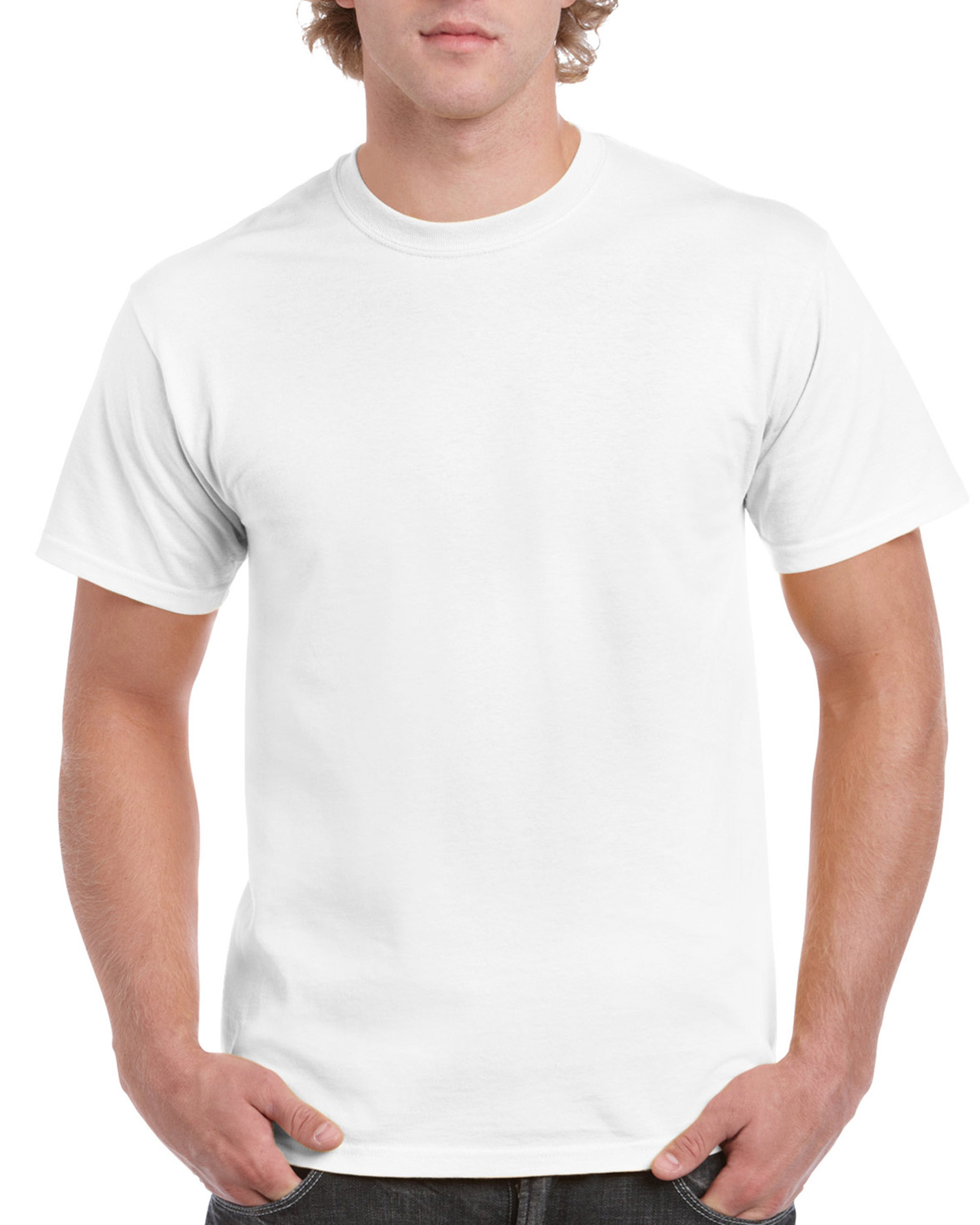 White Gildan 2000 T-paidat omalla logolla