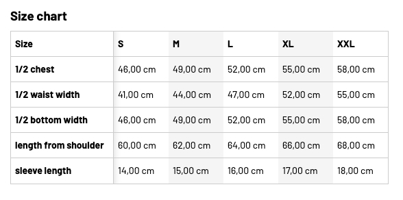 Size chart pikee JN411