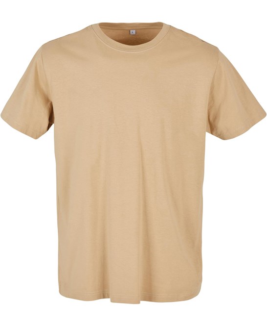Beige T-paita omalla logolla tai painatuksella