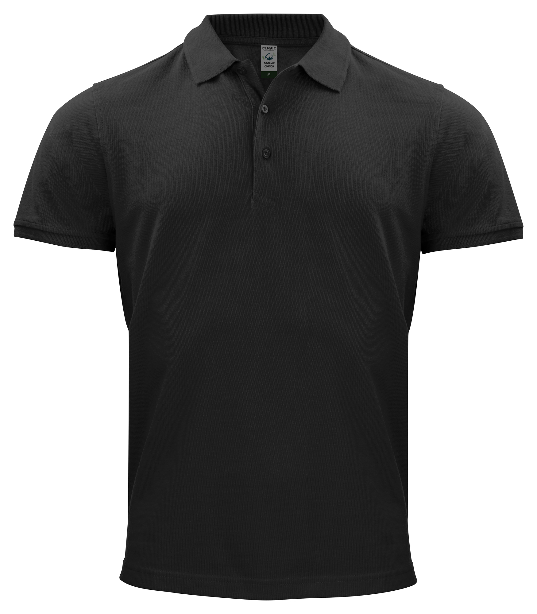 musta organic cotton pikeepaita omalla painatuksella